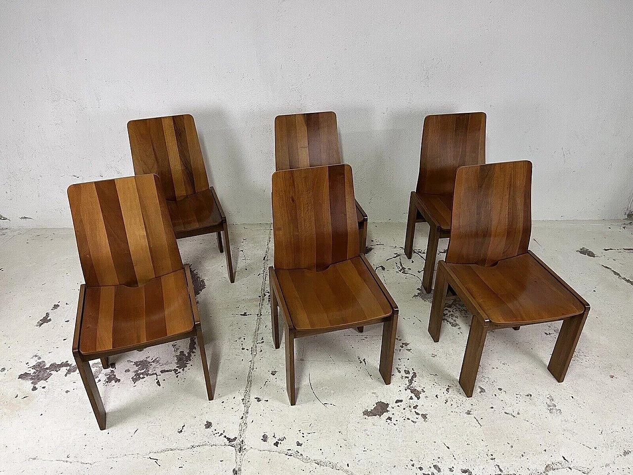 6 Maxello wooden chairs by Enzo Berti for Piarotto Mobili, 1980s 2