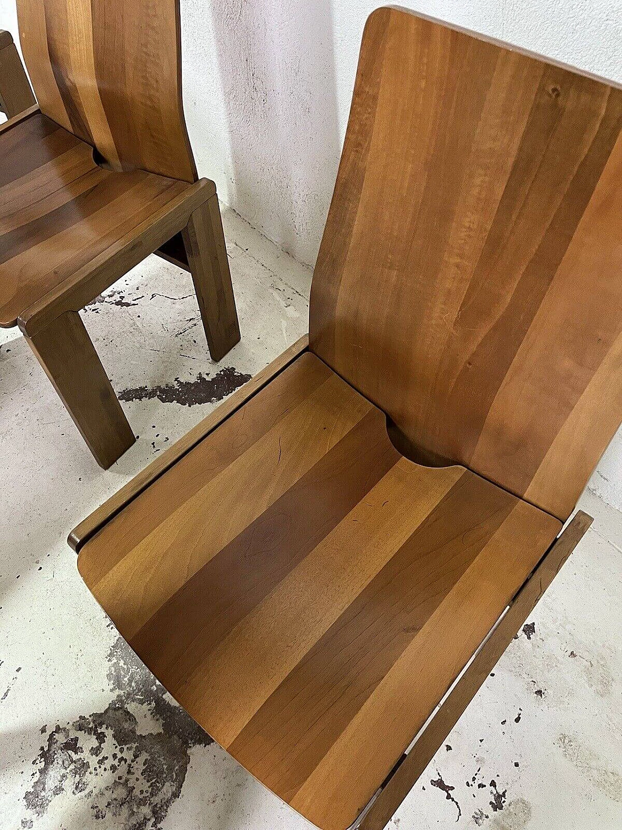 6 Maxello wooden chairs by Enzo Berti for Piarotto Mobili, 1980s 9