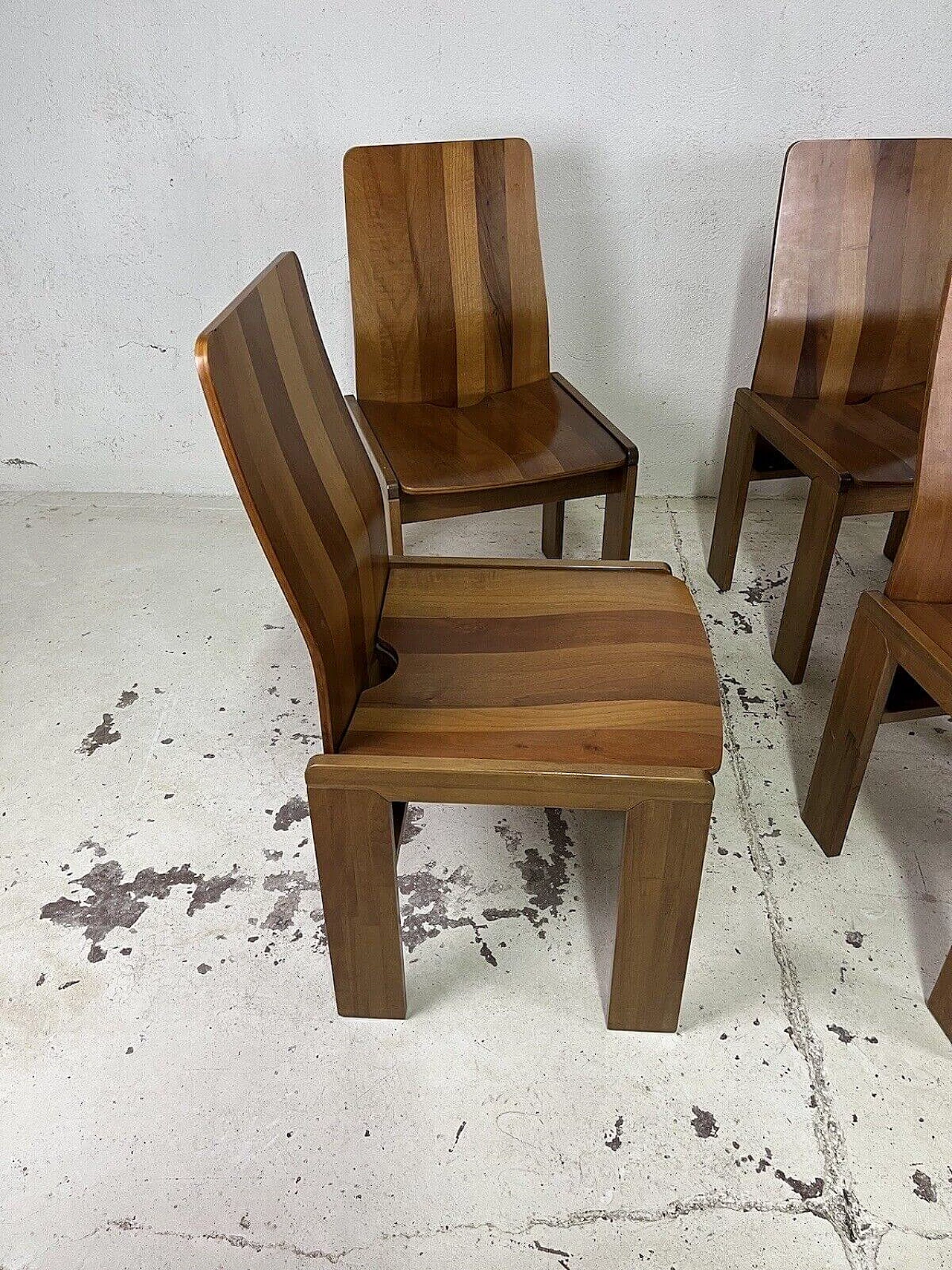 6 Maxello wooden chairs by Enzo Berti for Piarotto Mobili, 1980s 11