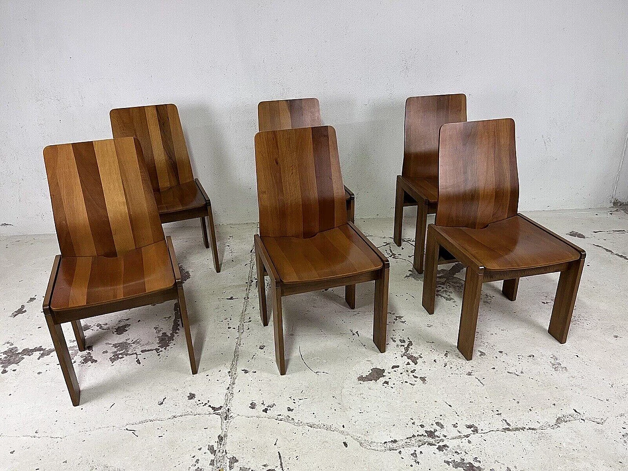 6 Maxello wooden chairs by Enzo Berti for Piarotto Mobili, 1980s 15