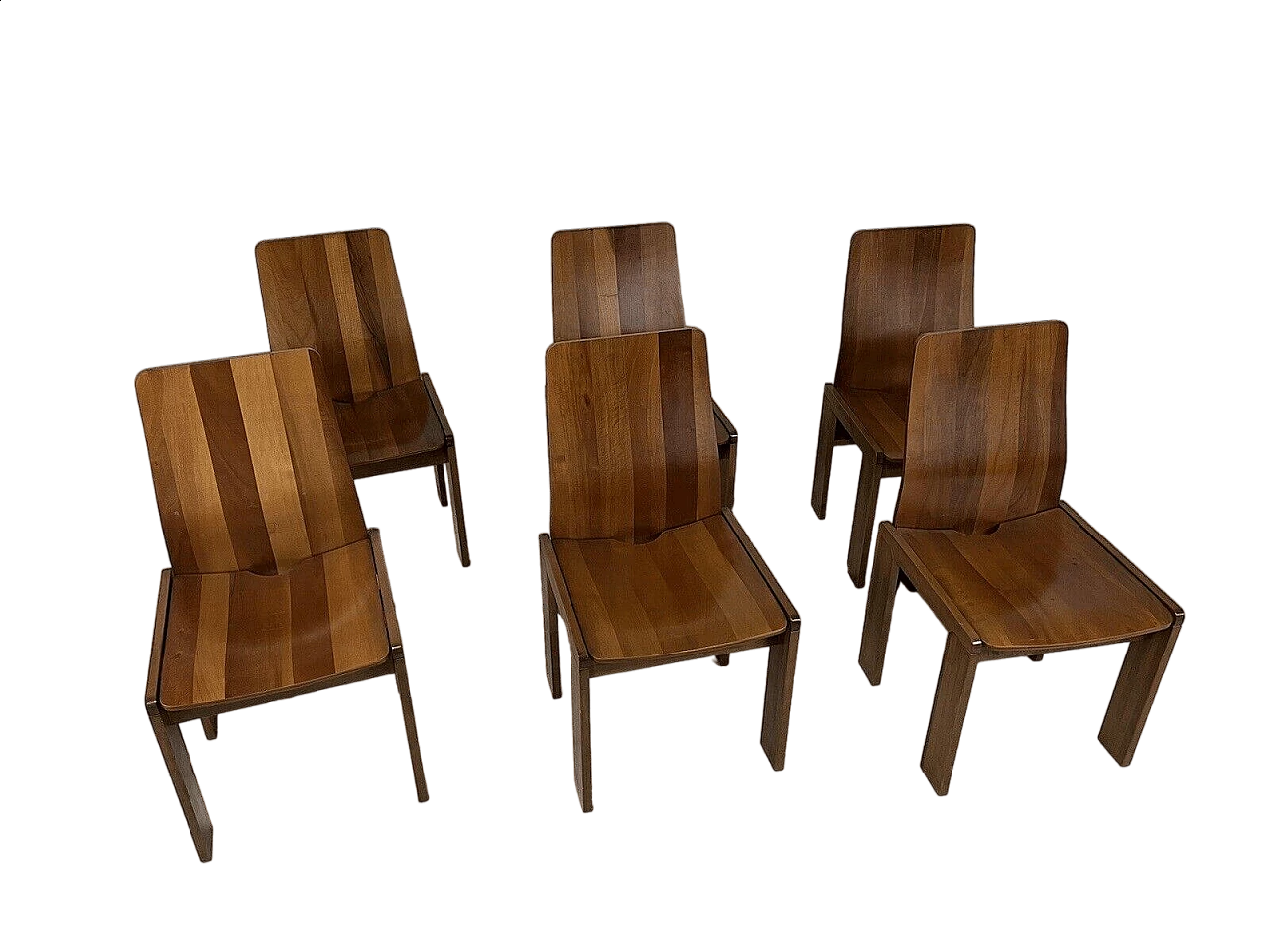6 Maxello wooden chairs by Enzo Berti for Piarotto Mobili, 1980s 16