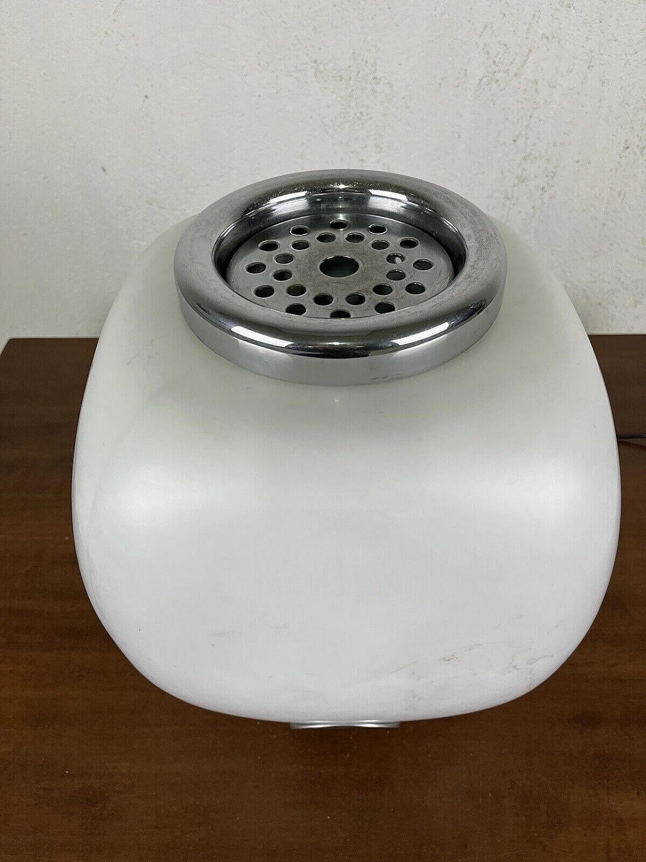 Metal and glass table lamp with flower stand, 1950s 9