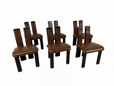 6 Wooden and leather chairs, 1960s