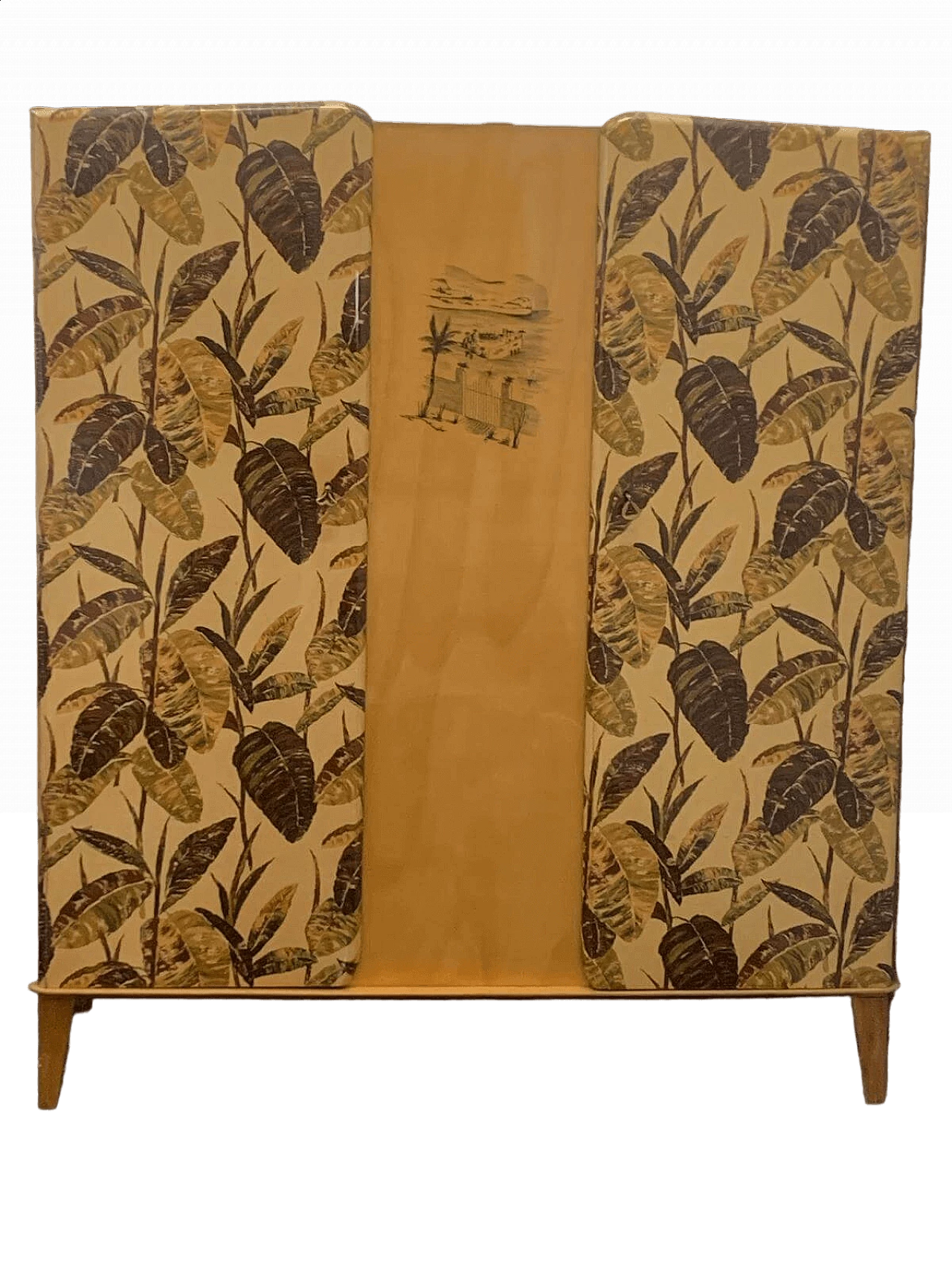 Armadio in acero con decoro a foglie, anni '50 13