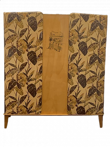 Armadio in acero con decoro a foglie, anni '50