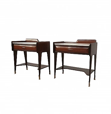 Pair of wooden bedside tables with marble top attributed to Vittorio Dassi, 1950s