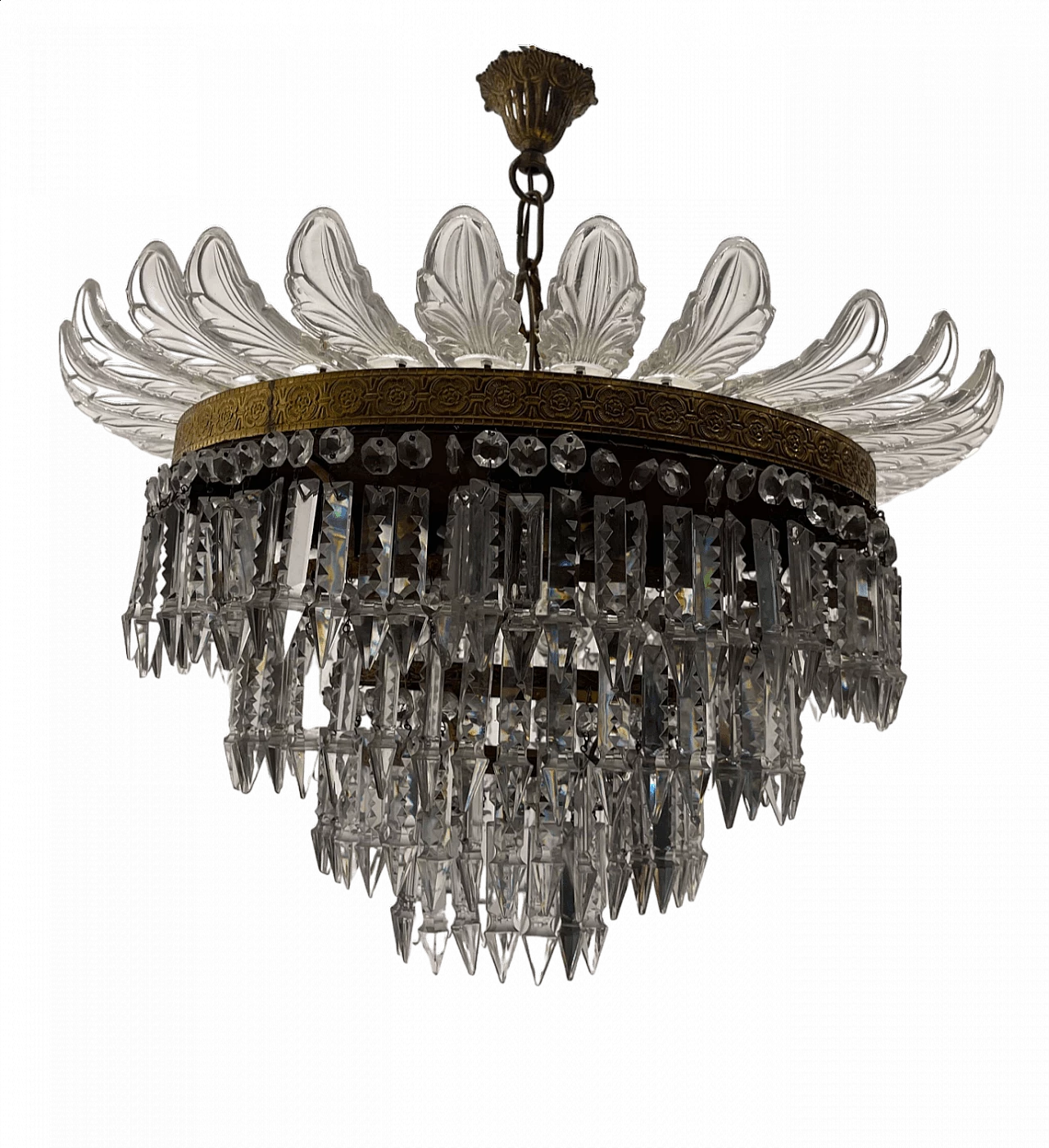 Crystal, Murano glass and bronze chandelier, 1940s 8