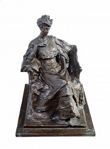 Edoardo Rubino, Seated woman, bronze sculpture from the Corrado Betta Foundry, 1906