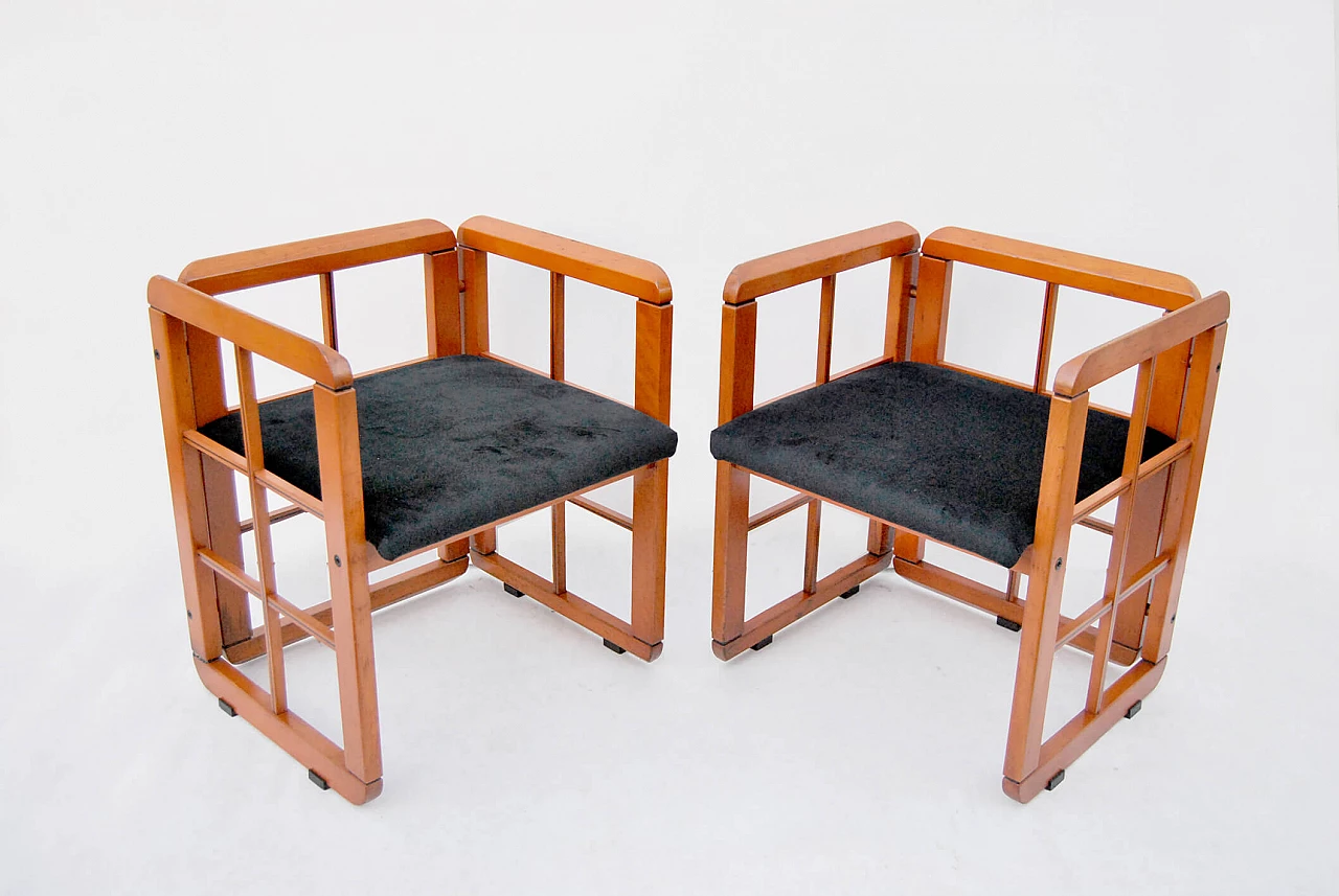 Pair of Caccia Alla Volpe velvet armchairs, 1980s 4