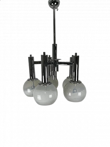 Five-light steel and Murano glass chandelier by Ettore Fantasia and Gino Poli for Sotis, 1960s