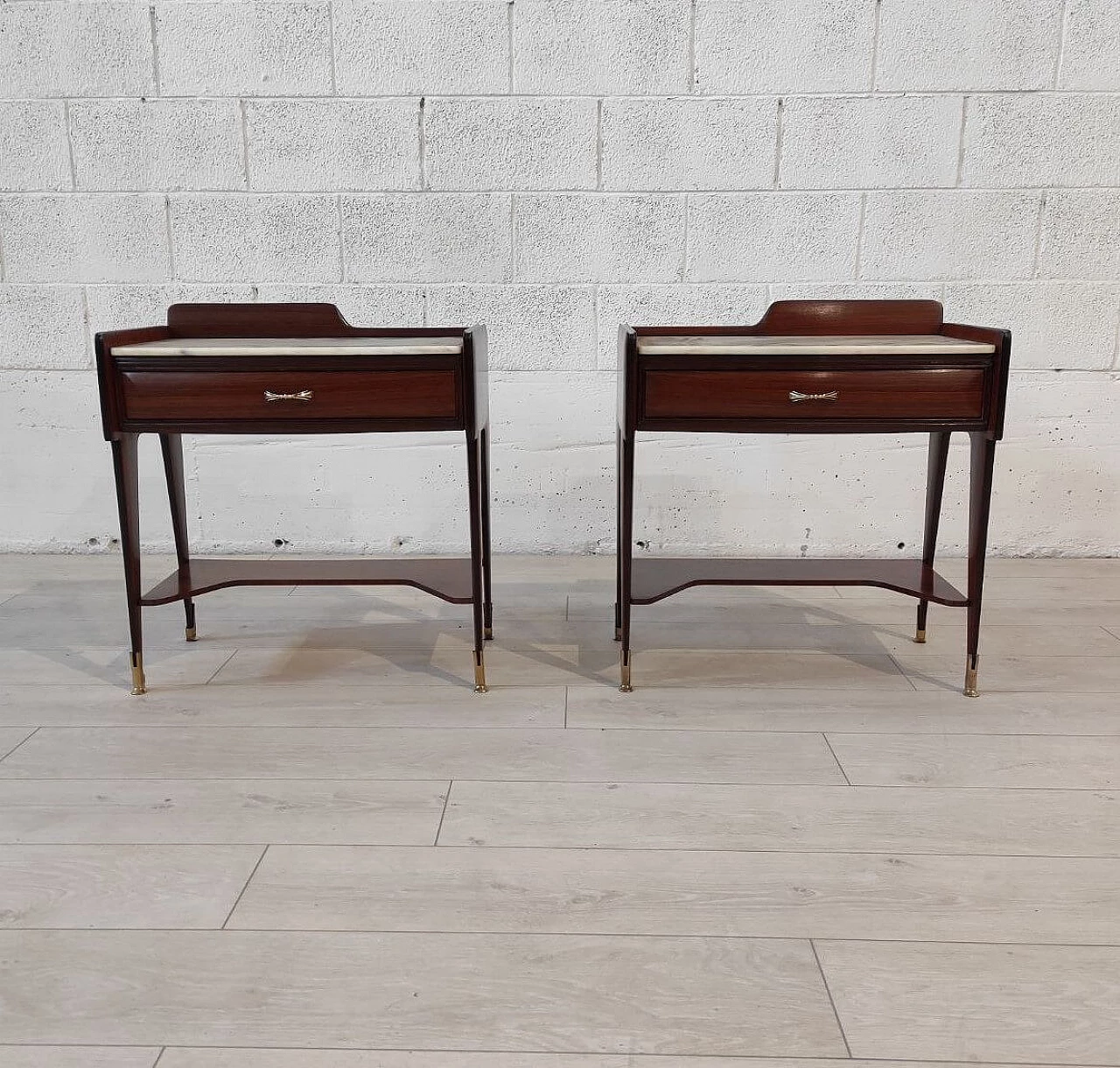 Pair of wooden bedside tables with marble top attributed to Vittorio Dassi, 1950s 7