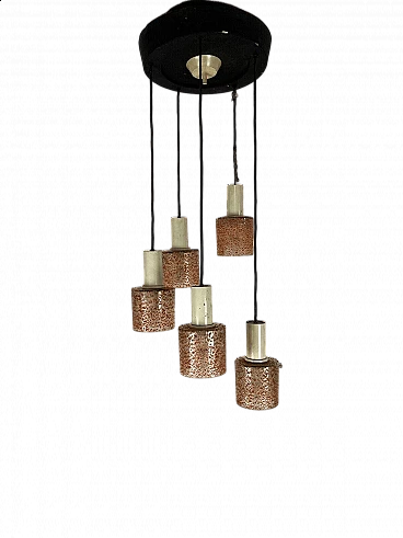 Five-light Space Age chandelier in coloured Murano glass, 1970s