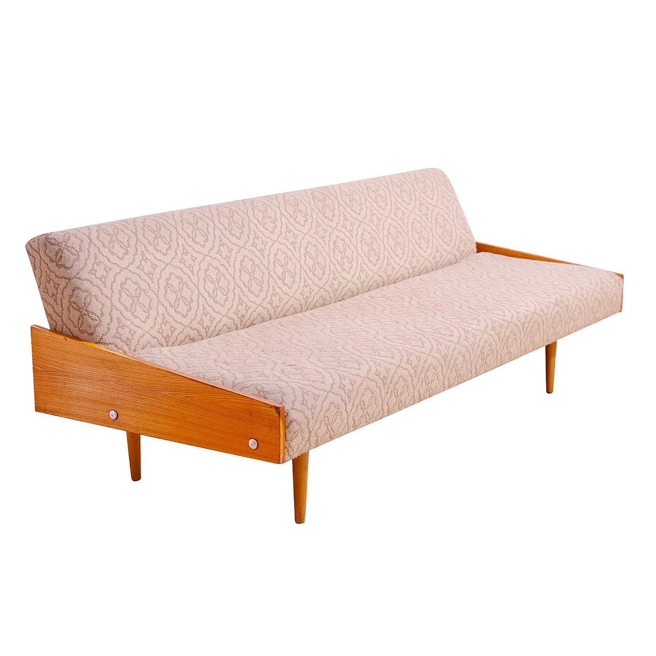 Ash veneered wood folding sofa bed, 1970s 1