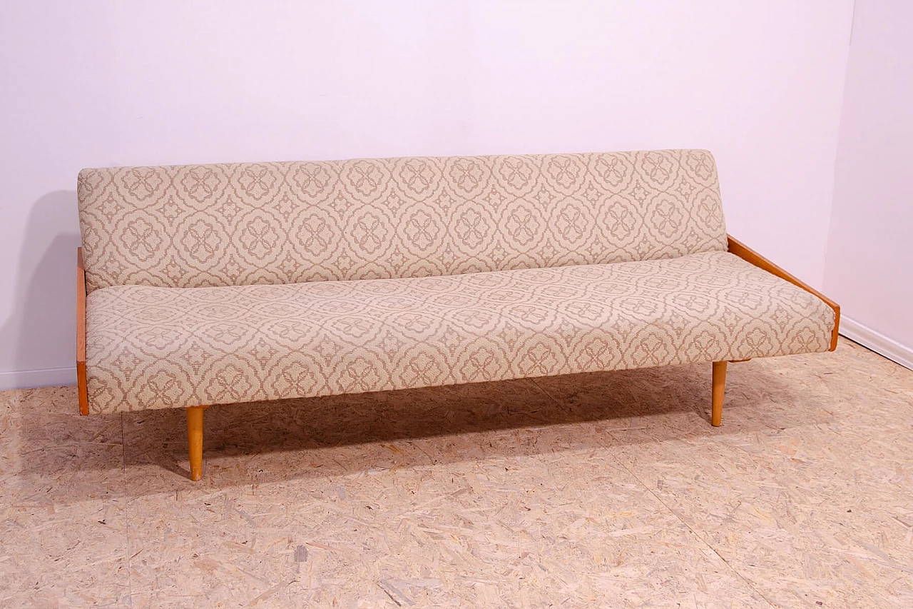 Ash veneered wood folding sofa bed, 1970s 3