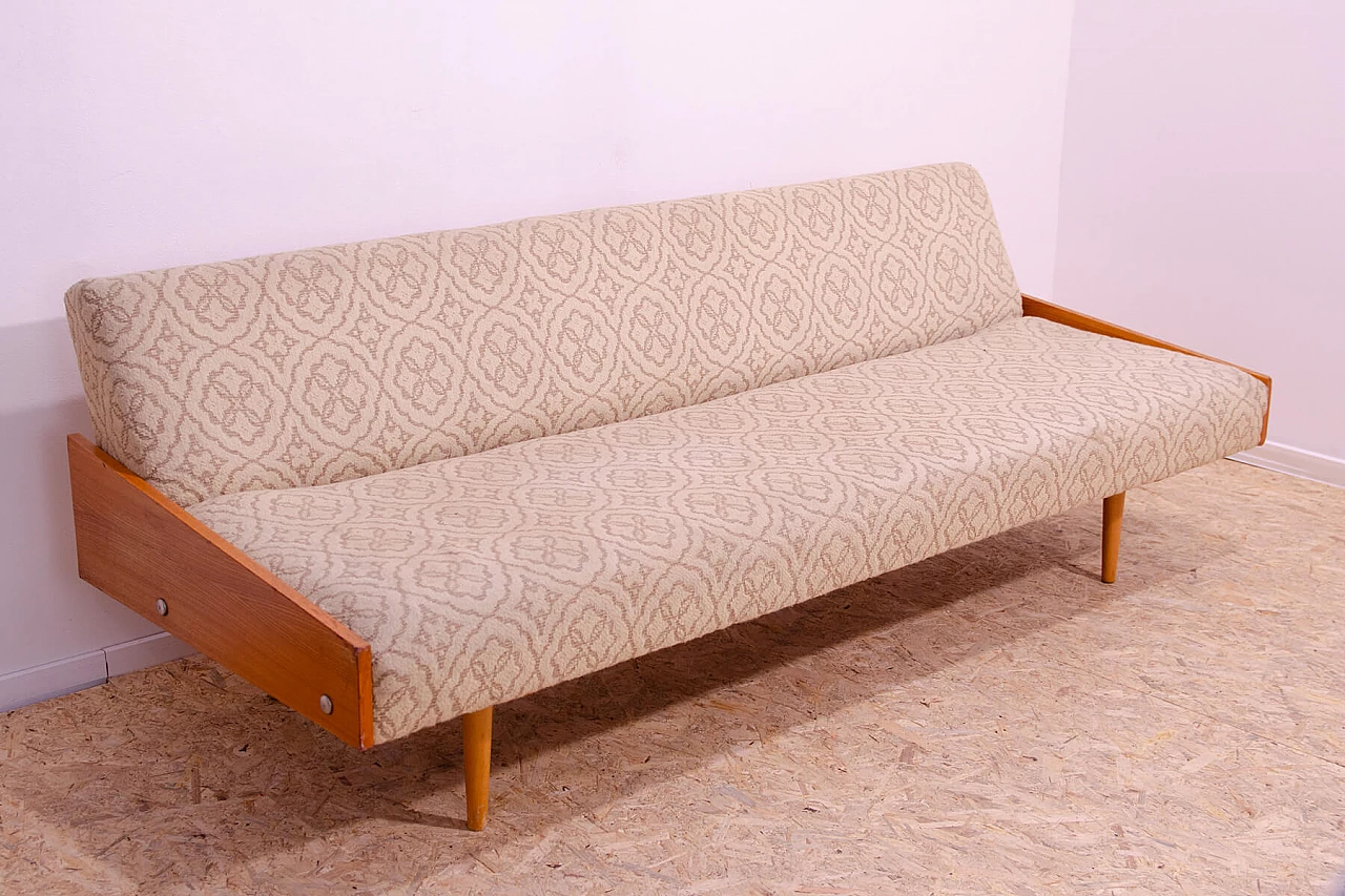 Ash veneered wood folding sofa bed, 1970s 4