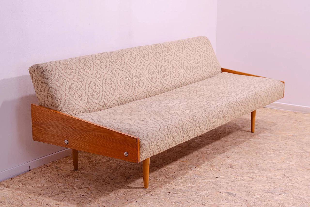 Ash veneered wood folding sofa bed, 1970s 5