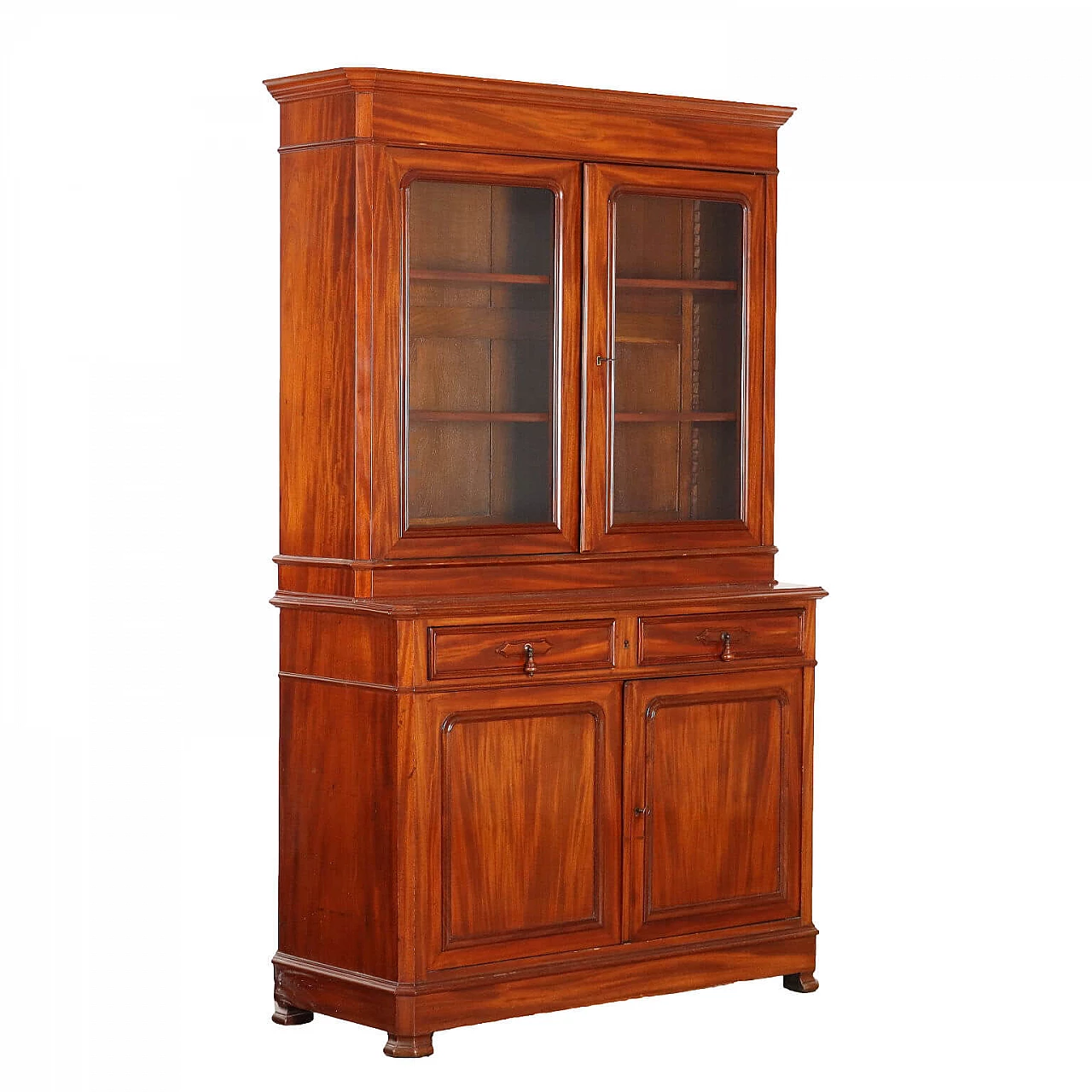 Mahogany bookcase with two glass doors and drawers, late 19th century 1