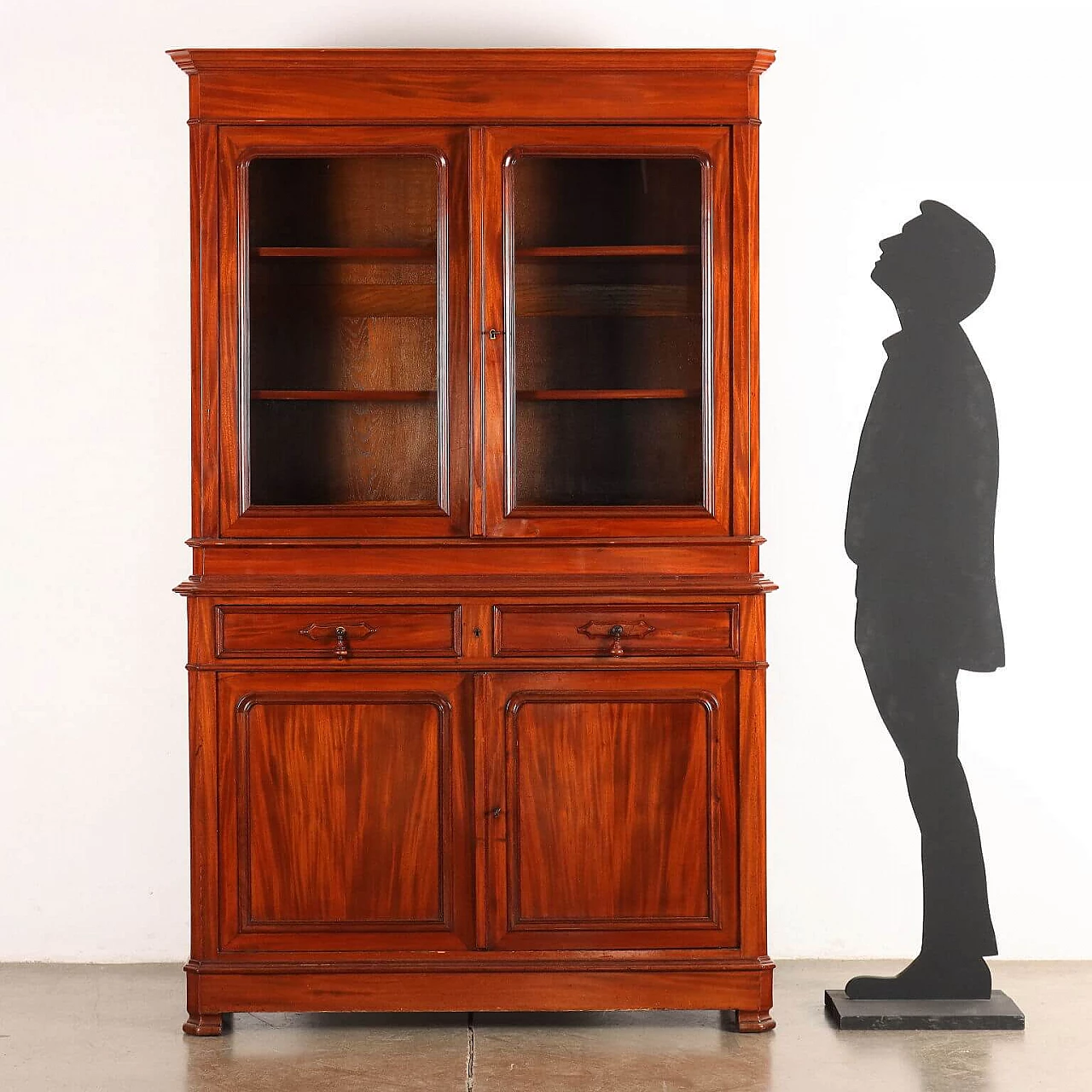Mahogany bookcase with two glass doors and drawers, late 19th century 2