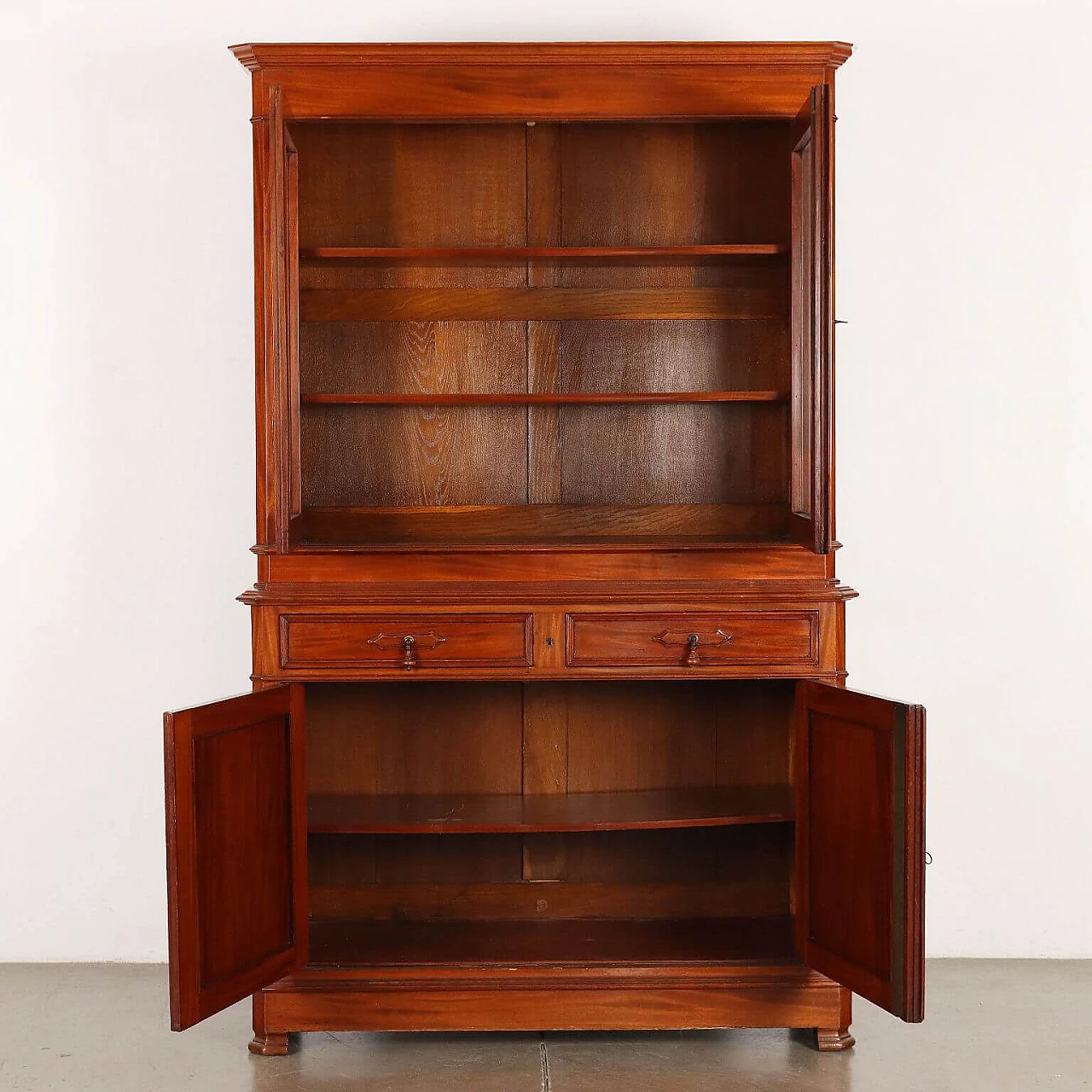 Mahogany bookcase with two glass doors and drawers, late 19th century 3