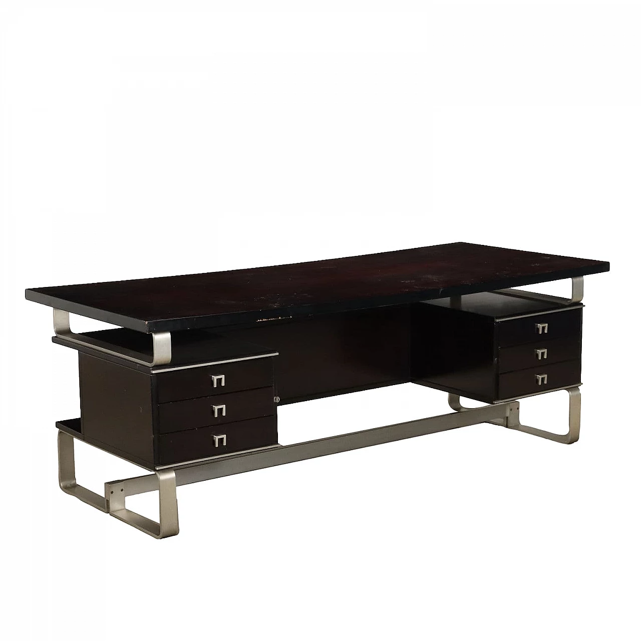 Black wood veneer desk with chrome-plated aluminum details, 1960s 1