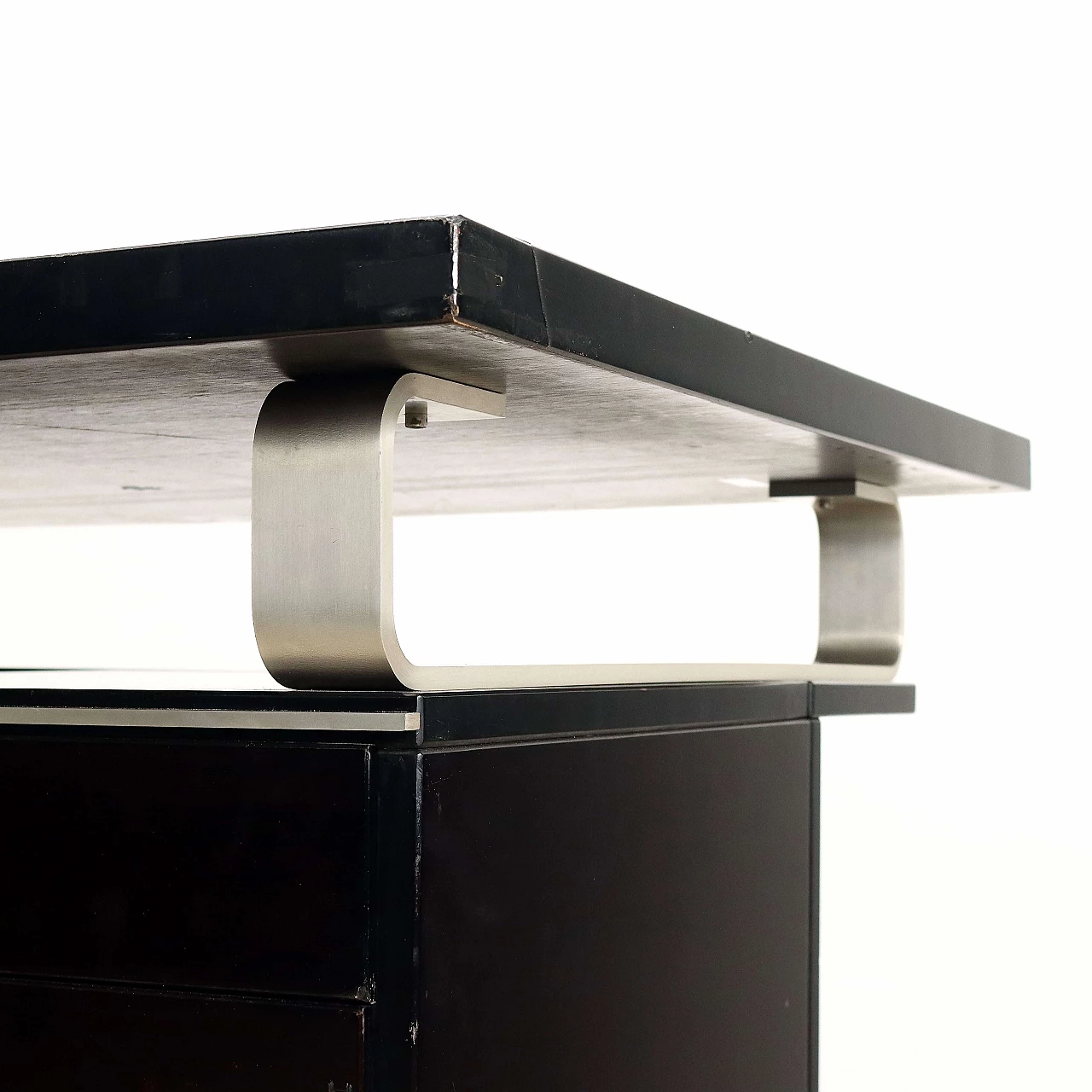 Black wood veneer desk with chrome-plated aluminum details, 1960s 5
