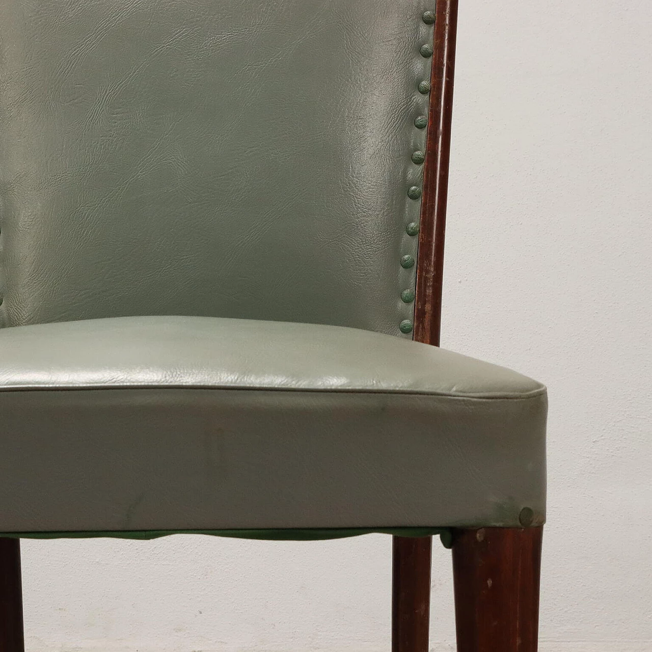 6 beech chairs, upholstered seat covered in faux leather, 1950s 4