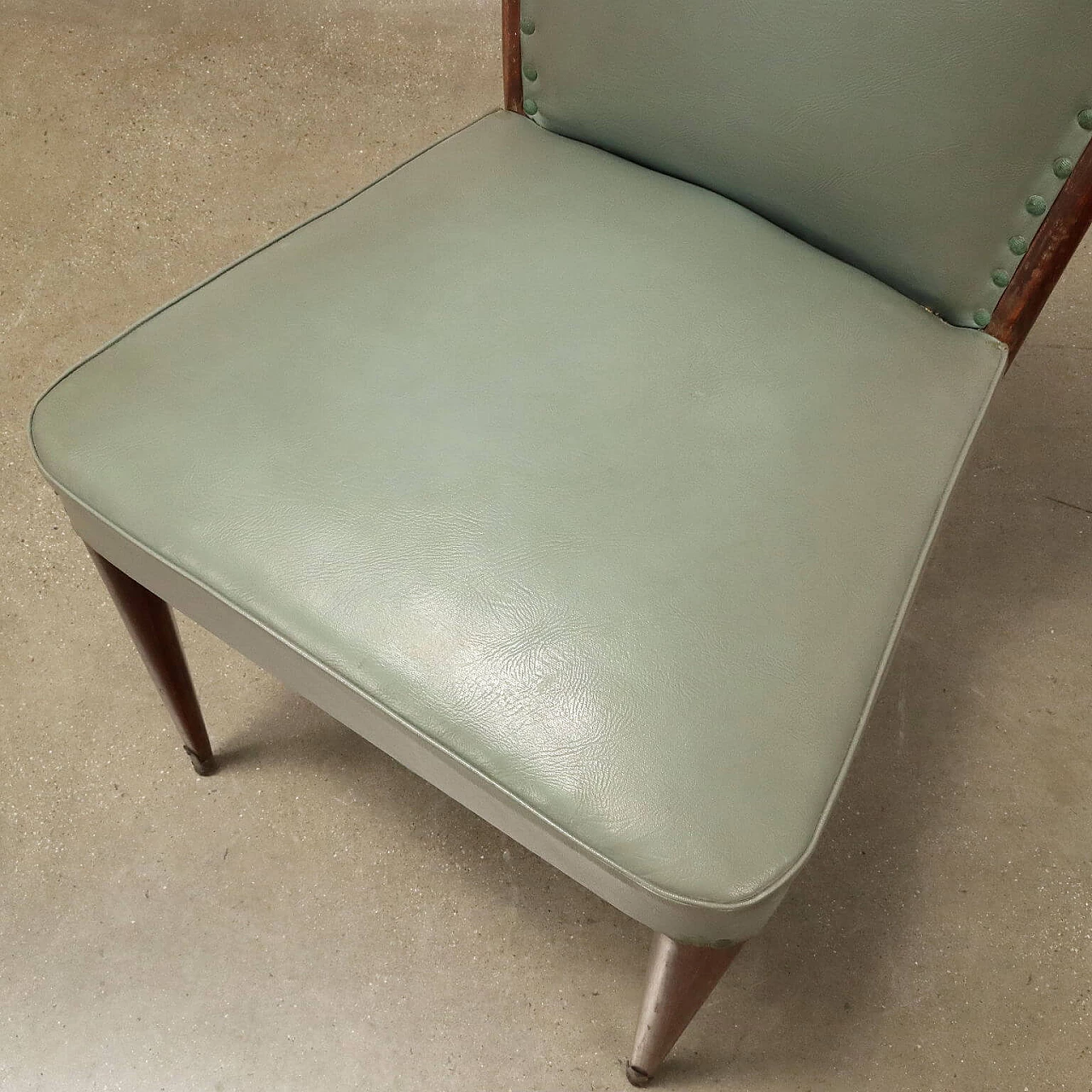 6 beech chairs, upholstered seat covered in faux leather, 1950s 6