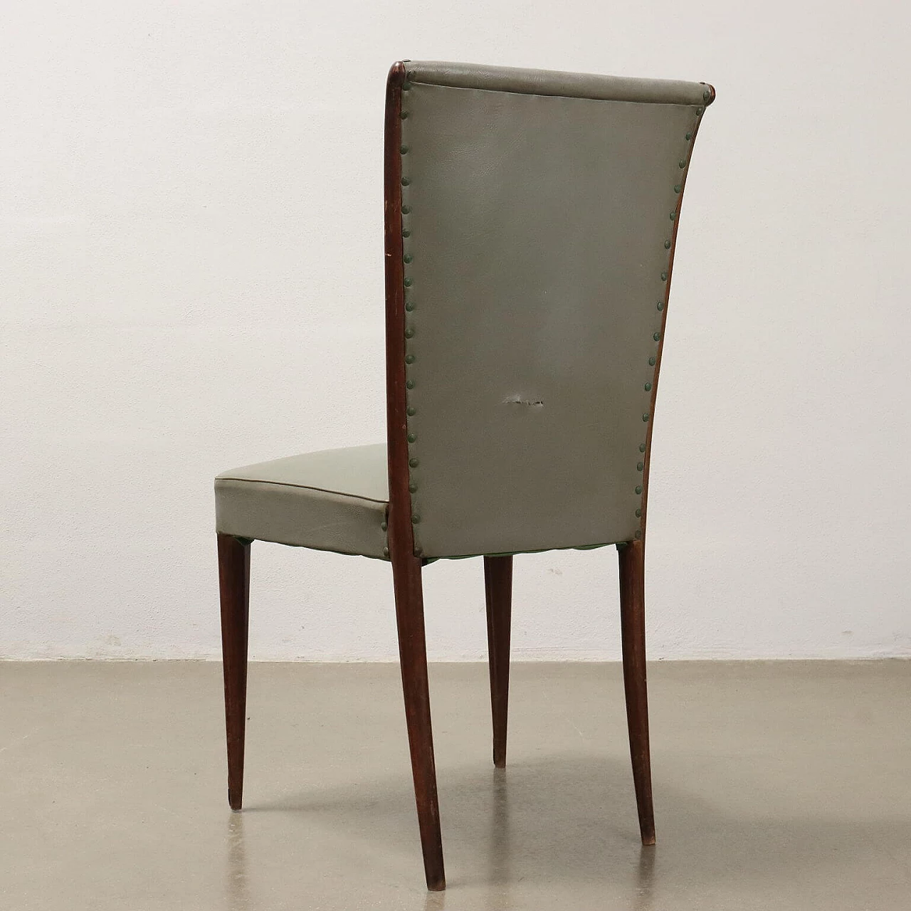 6 beech chairs, upholstered seat covered in faux leather, 1950s 7