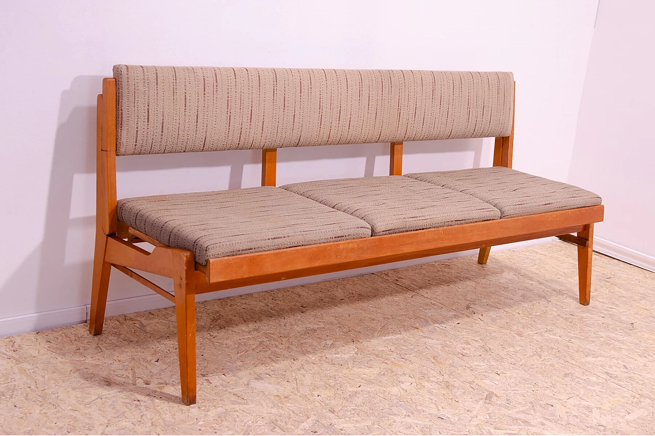Czechoslovakian beech and fabric folding bench, 1960s 4