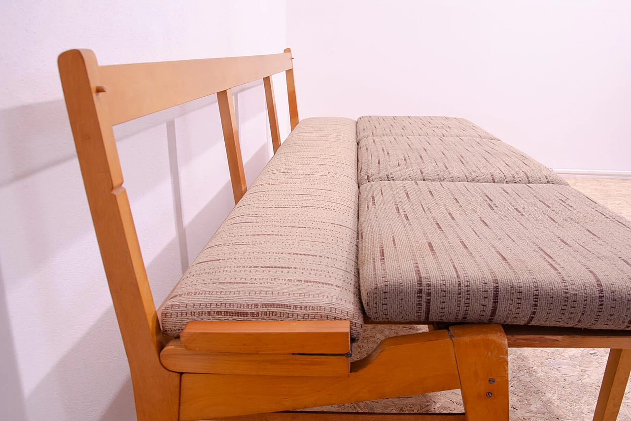 Panca pieghevole cecoslovacca in faggio e tessuto, anni '60 17