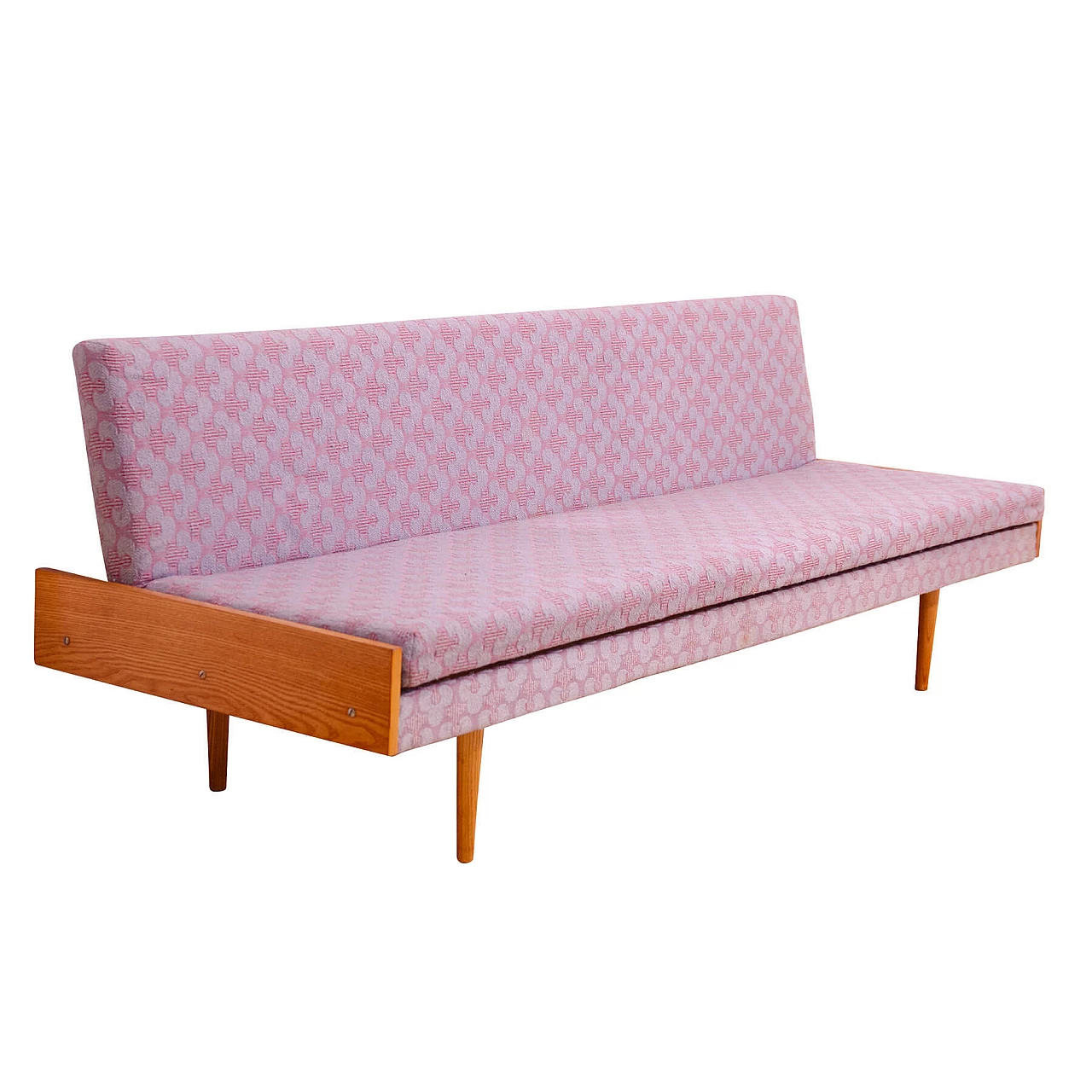 Czechoslovakian fabric and beech folding sofa bed, 1960s 1
