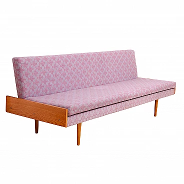 Czechoslovakian fabric and beech folding sofa bed, 1960s