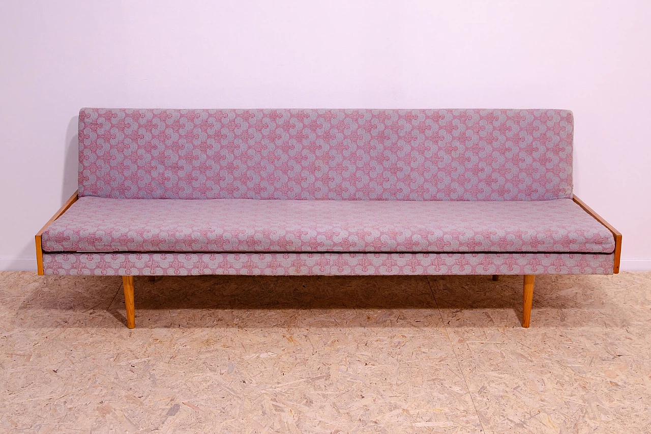 Czechoslovakian fabric and beech folding sofa bed, 1960s 2