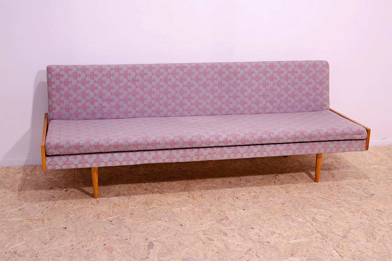 Czechoslovakian fabric and beech folding sofa bed, 1960s 3