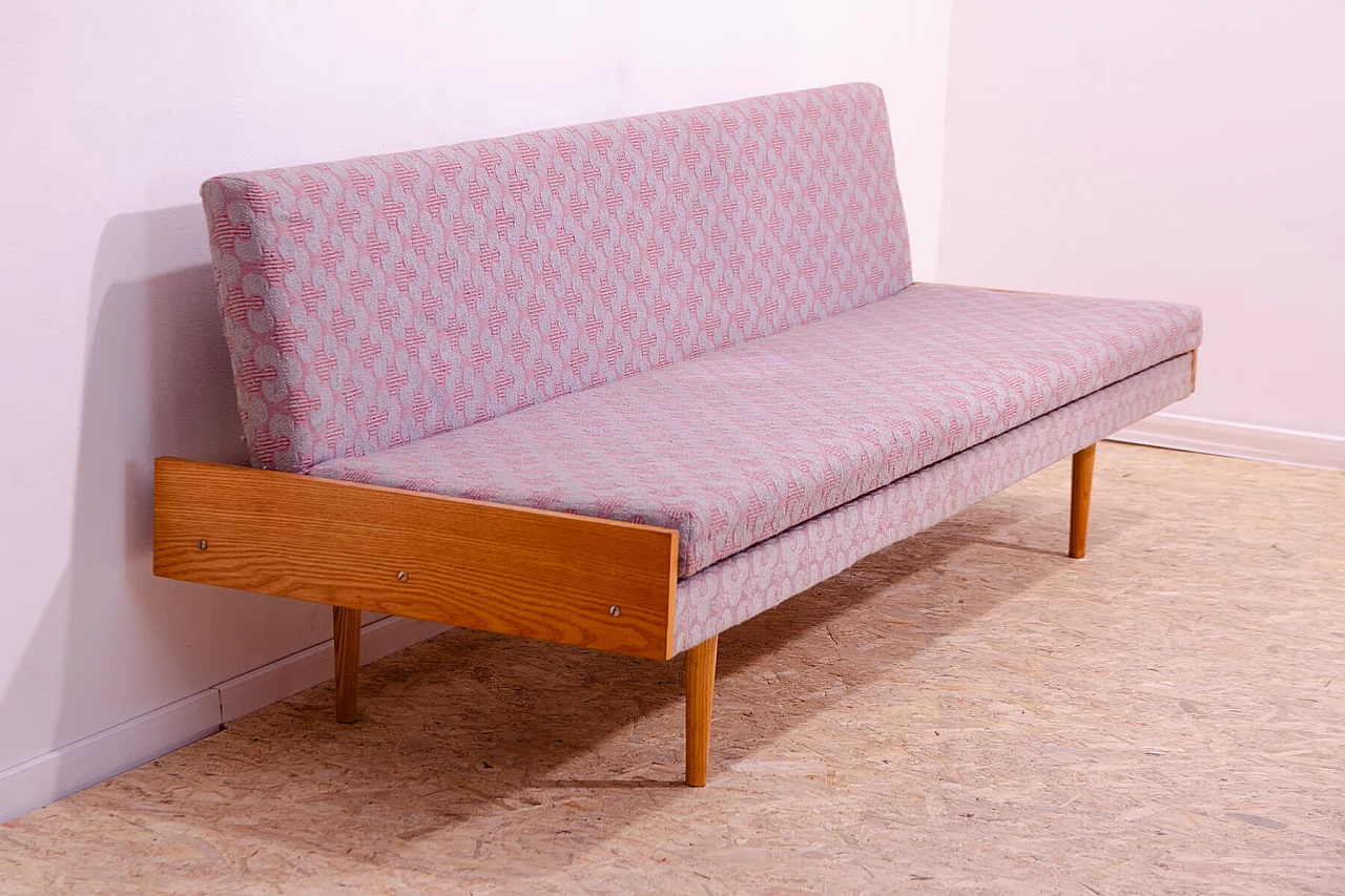 Czechoslovakian fabric and beech folding sofa bed, 1960s 6