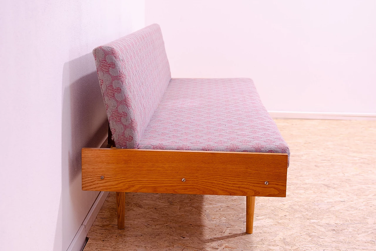 Czechoslovakian fabric and beech folding sofa bed, 1960s 8