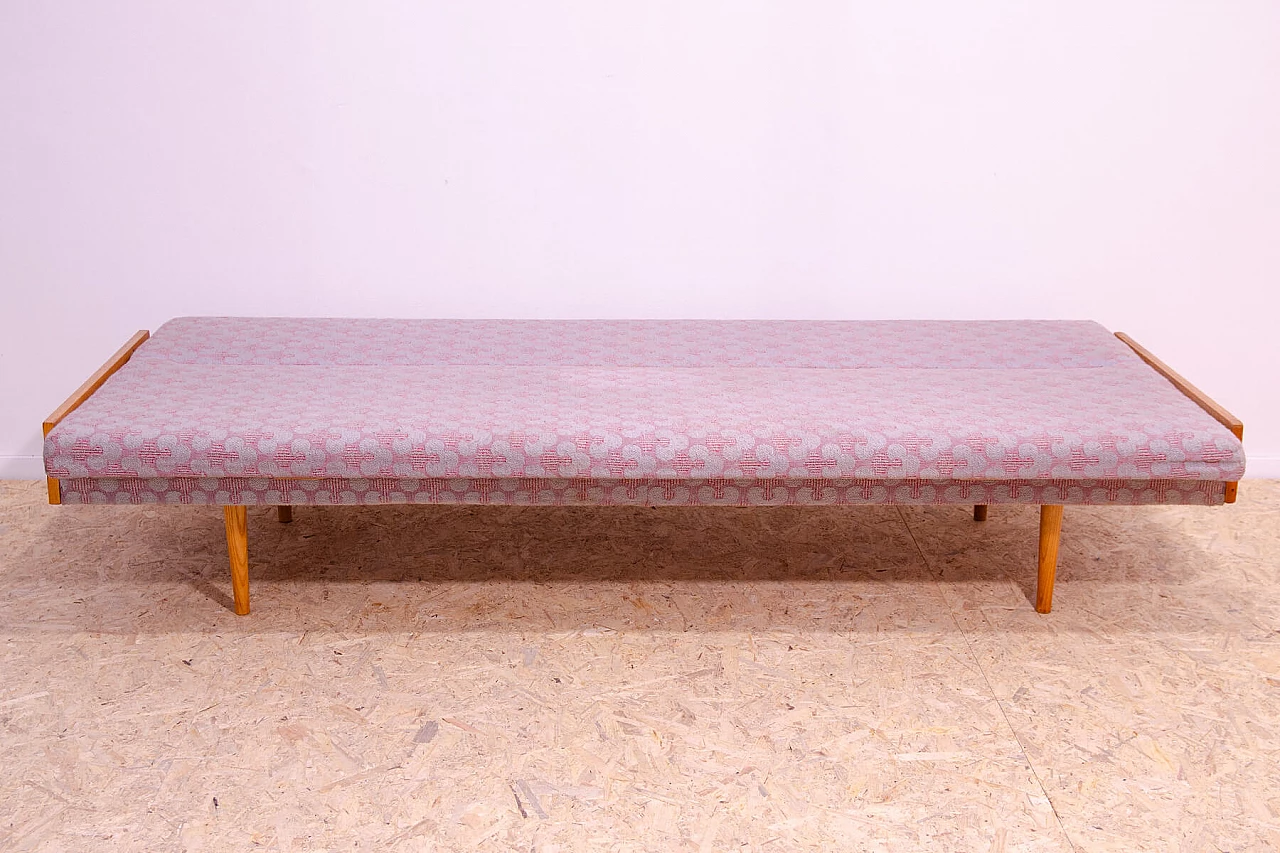 Czechoslovakian fabric and beech folding sofa bed, 1960s 14