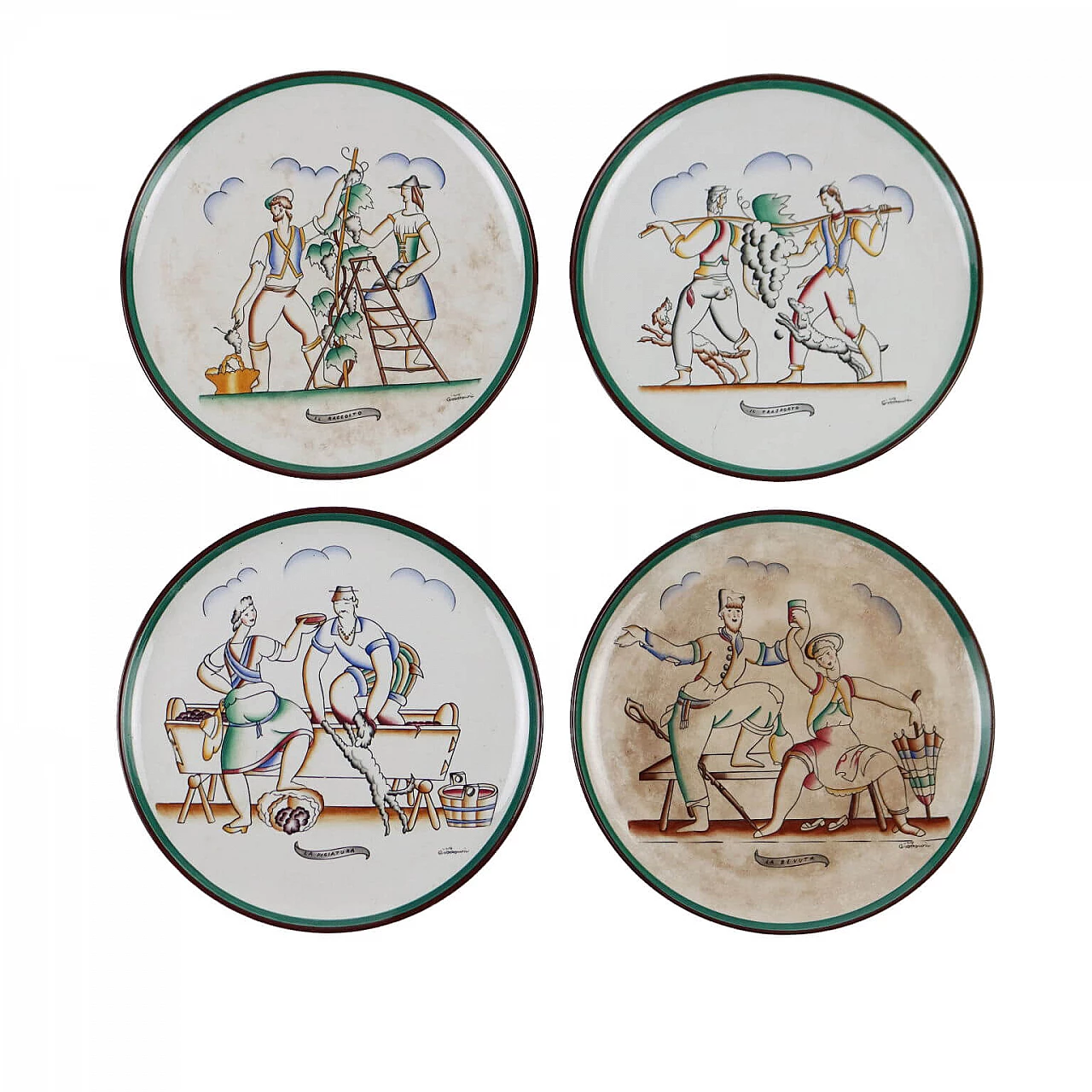 4 Piatti Vendemmia in ceramica di Gio Ponti per Manifattura Richard Ginori 1