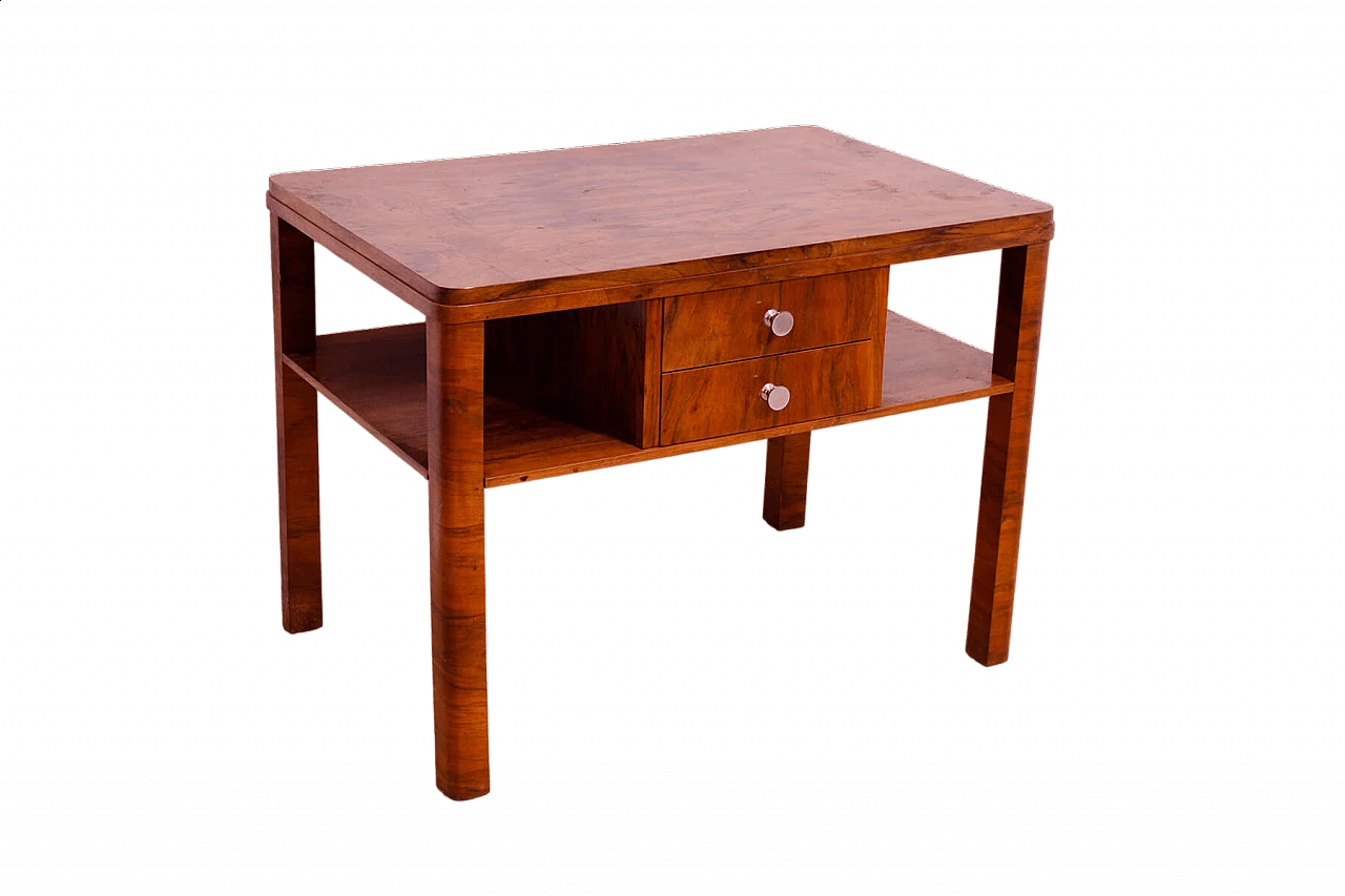 Czechoslovakian Art Deco walnut coffee table with drawers, 1930s 22