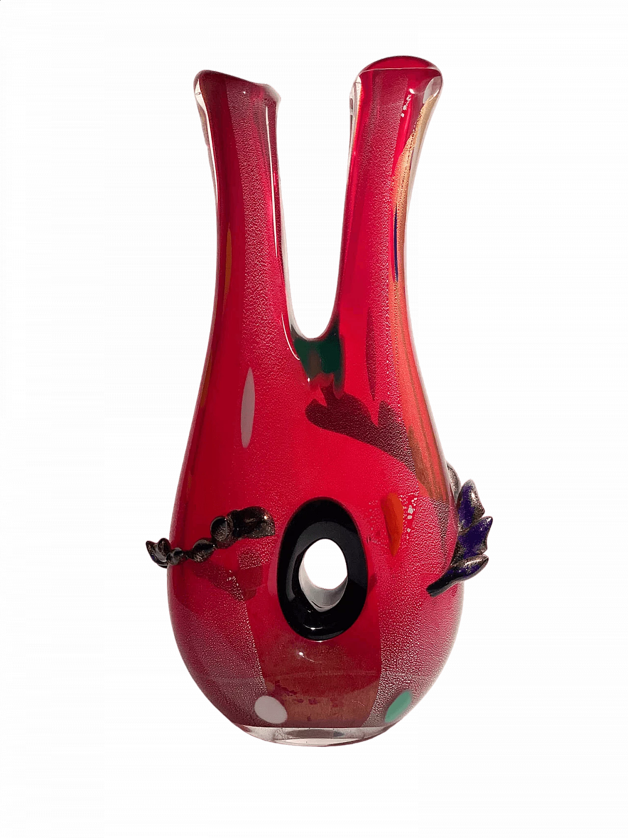 Vaso in vetro di Murano rosso e multicolore nello stile di Dino Martens, anni '50 13