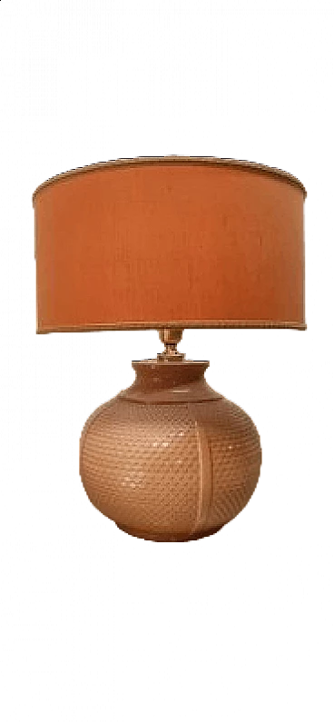 Pink ceramic table lamp with fabric shade, 1970s
