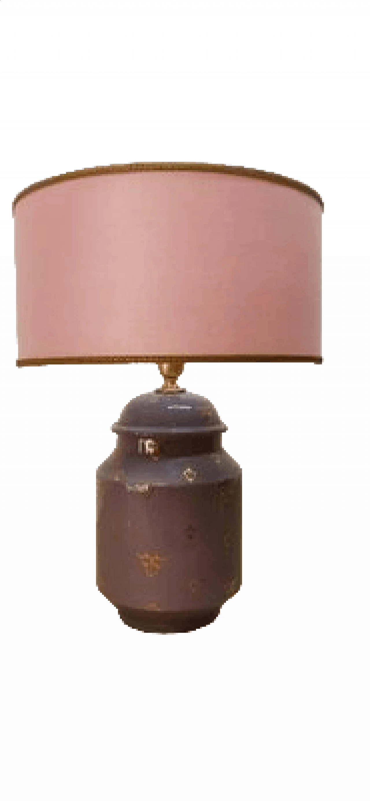 Lampada da tavolo in ceramica viola con paralume in tessuto, anni '70 12