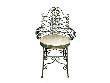 Green & gold wrought iron peacock chair, 1950s