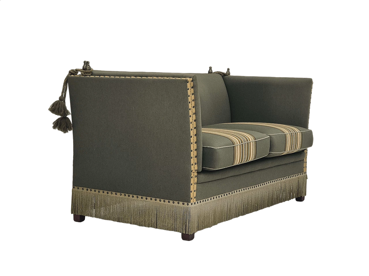 Danish two-seater wool sofa with fold-down armrests, 1970s 18