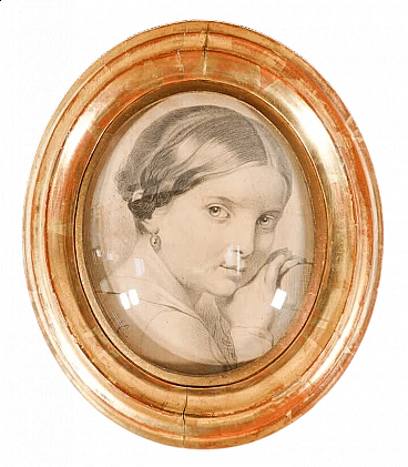 Ritratto di bambina, disegno a matita su carta, seconda metà dell'800