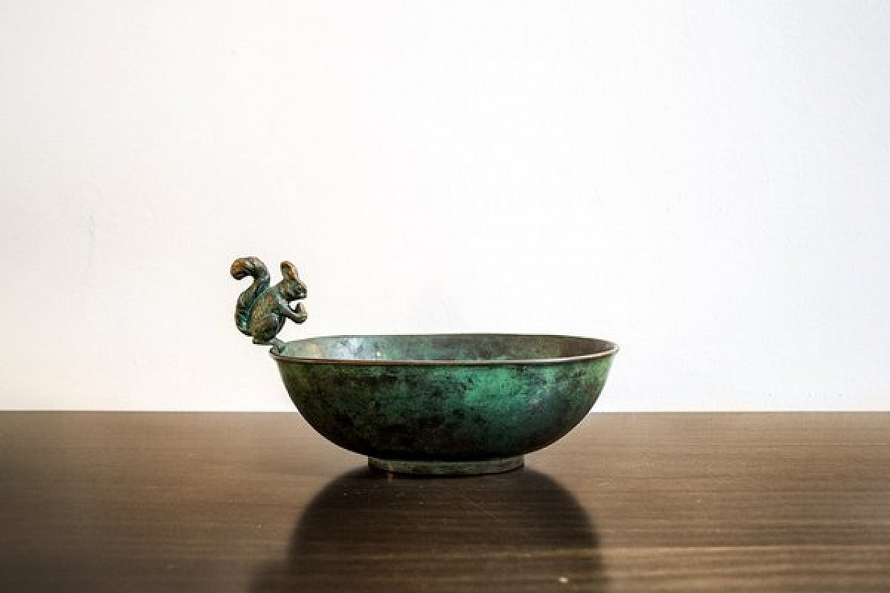 Oxidized brass bowl with squirrel decoration, 1940s 2