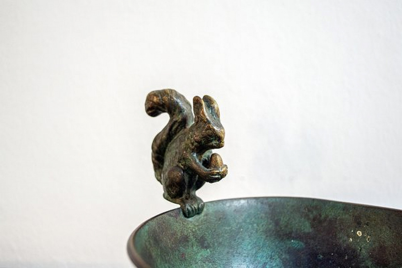 Oxidized brass bowl with squirrel decoration, 1940s 3