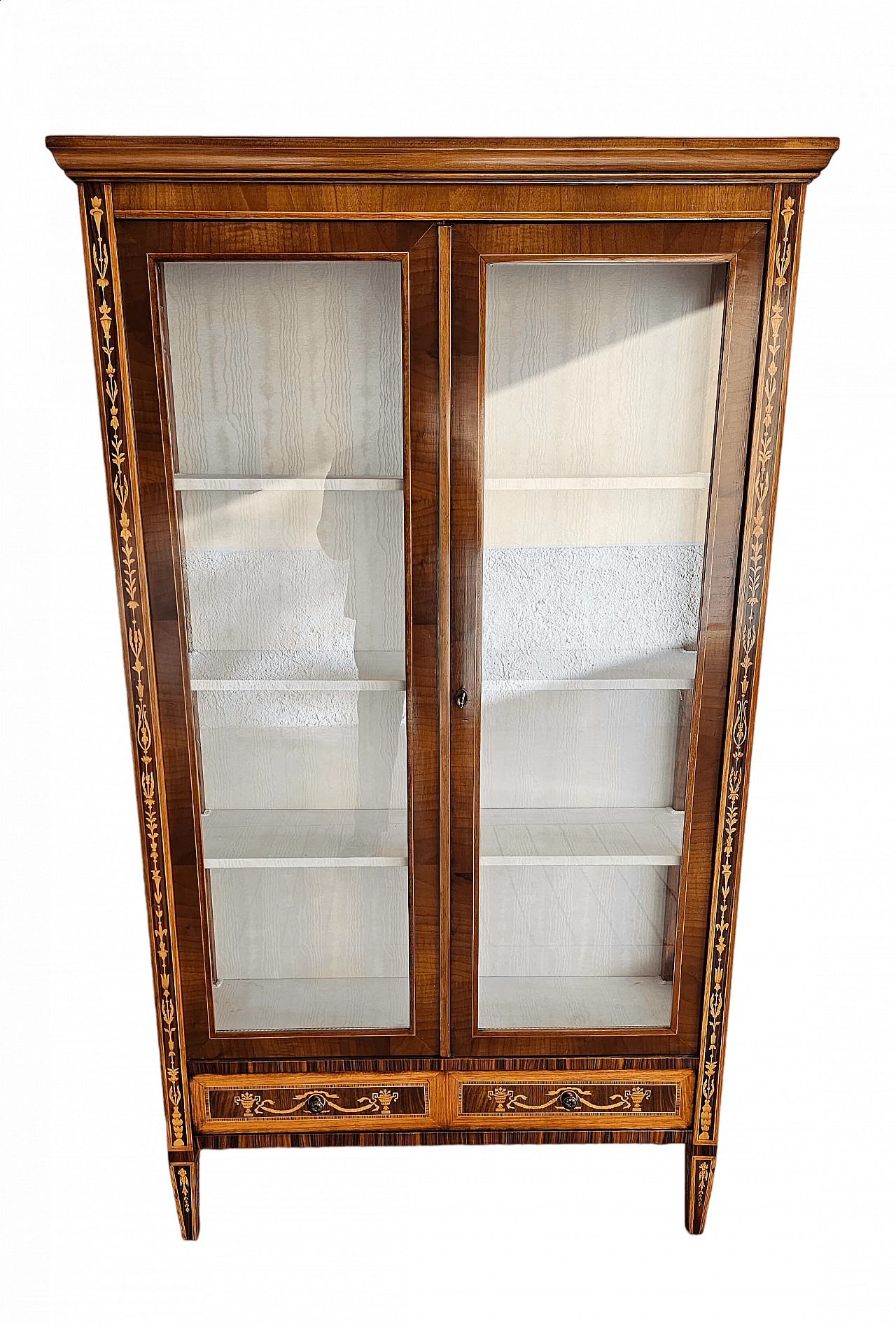 Lombard display case in walnut with boxwood inlay, early 20th century 8