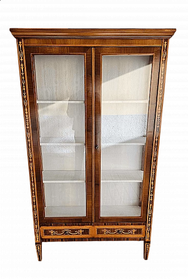 Lombard display case in walnut with boxwood inlay, early 20th century