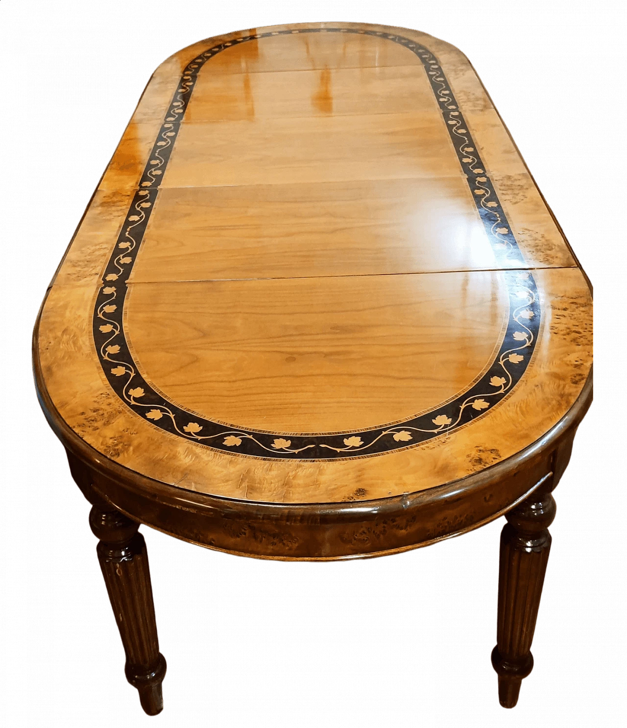 Extending cherry table with ebony and walnut inlay, early 20th century 6
